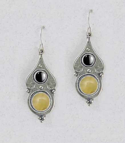 Sterling Silver Yellow Aragonite And Hematite Gemstone Drop Dangle Earrings